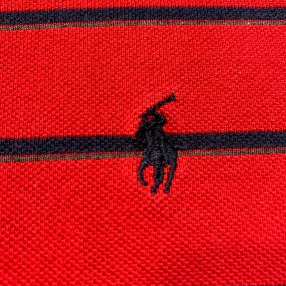 Vintage Polo Ralph Lauren Polo Shirt Long Sleeve Striped Red‎ Black Pony XL EUC - Picture 3 of 10